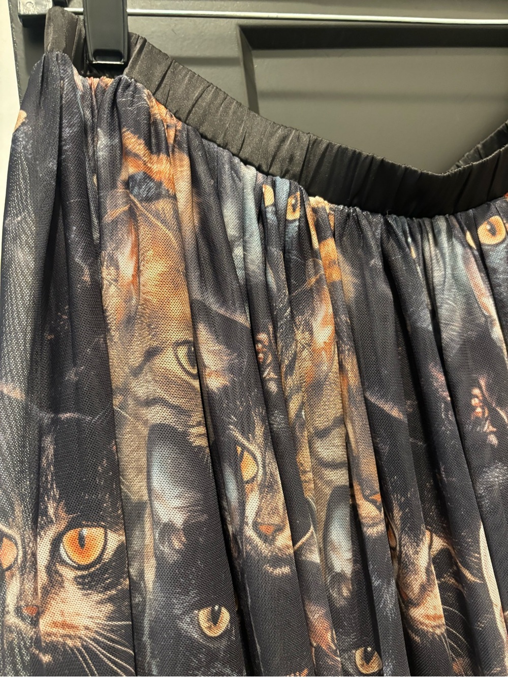 Dressed in LALA Purr Mesh Maxi Skirt Large Black Lace Cat Camo Graphic Print NWT - Picture 9 of 12